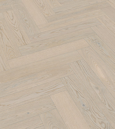 8927 HARDER by Novafloor Herringbone Tammi Arctic White 
1-sauva mattalakattu & harjattu tammilattia